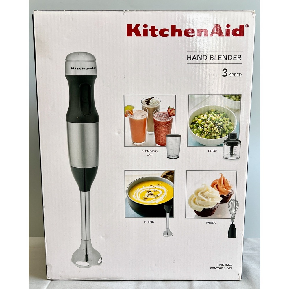 KitchenAid 3-Speed Hand Blender with Whisk & Chopper Silver KHB2352CU New in Box